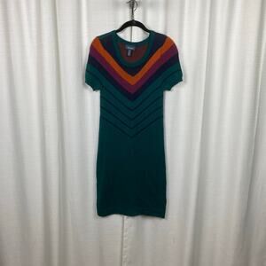 ModCloth Green Multi Chevron Sweater Midi Dress Sz.M
